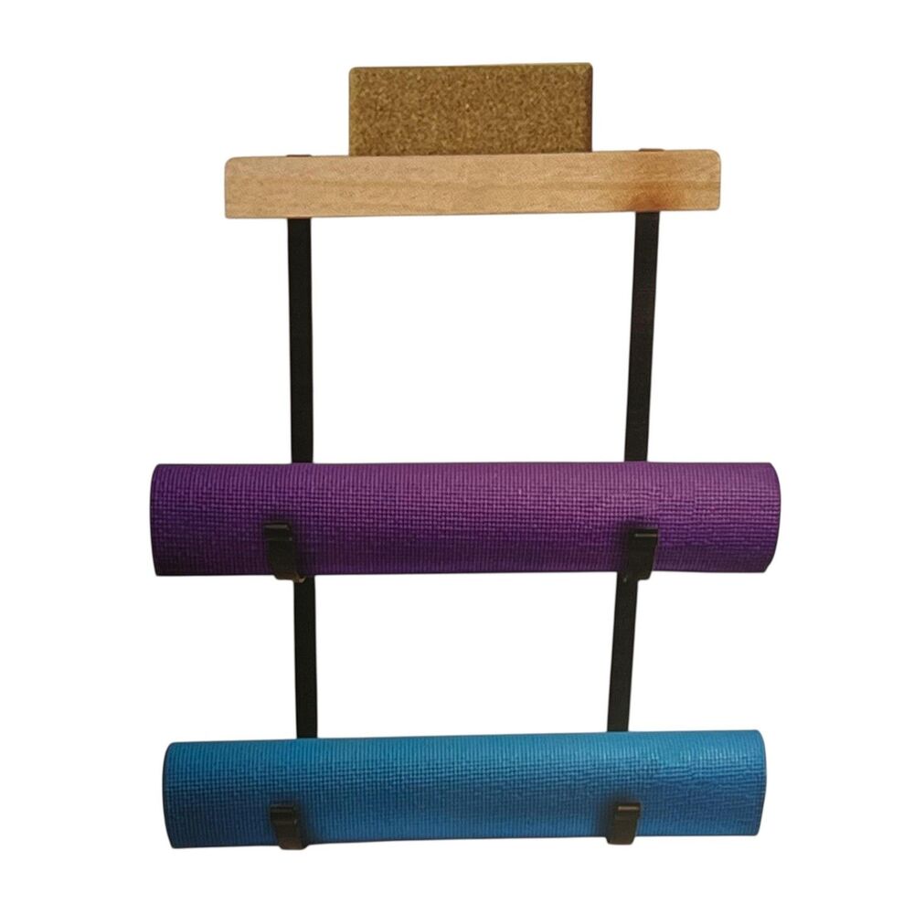 Crane Yoga Storage Rack Brown Metal Cork Wall Mount 13.98x23.23 Organizer
